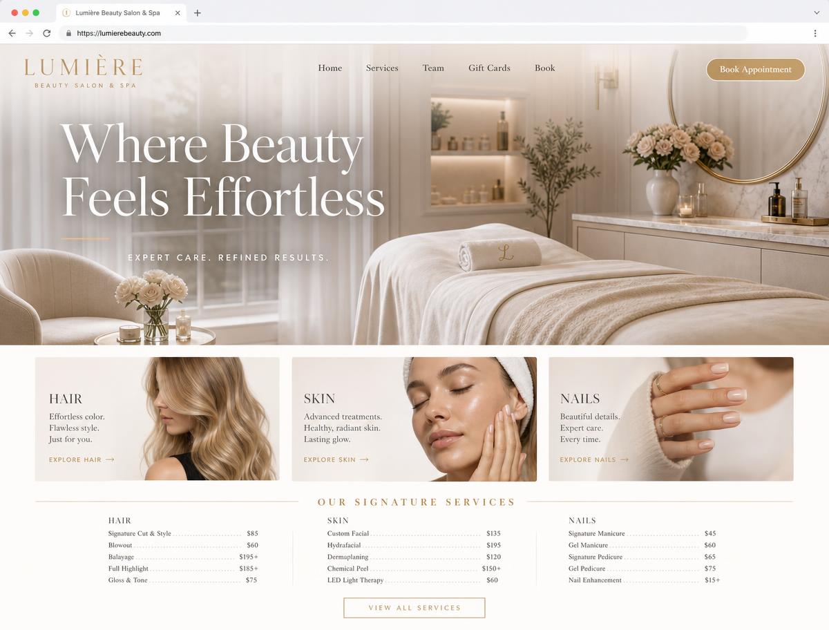 Design concept for a hair and beauty salon website